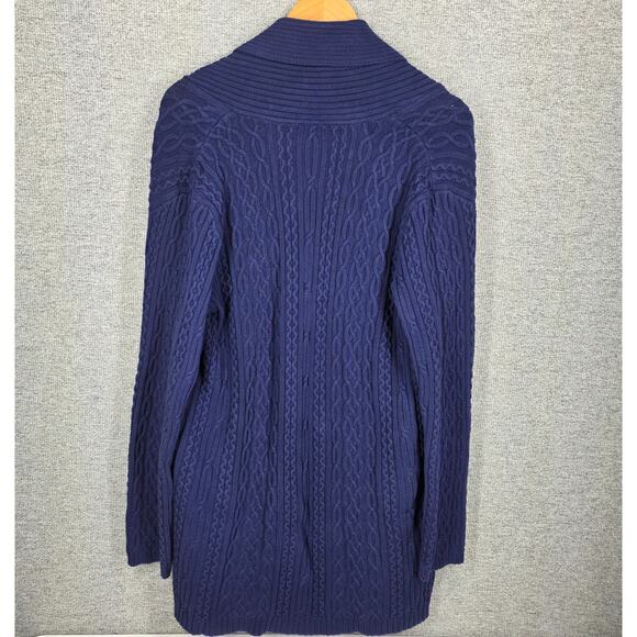 LAUREN RALPH LAUREN WOMEN'S CABLE KNIT CARDIGAN – SIZE L – BLUE – 100% COTTON - Picture 2 of 7